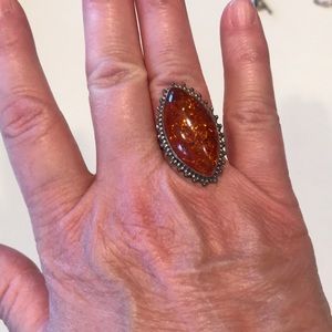 Sterling silver ring amber stone